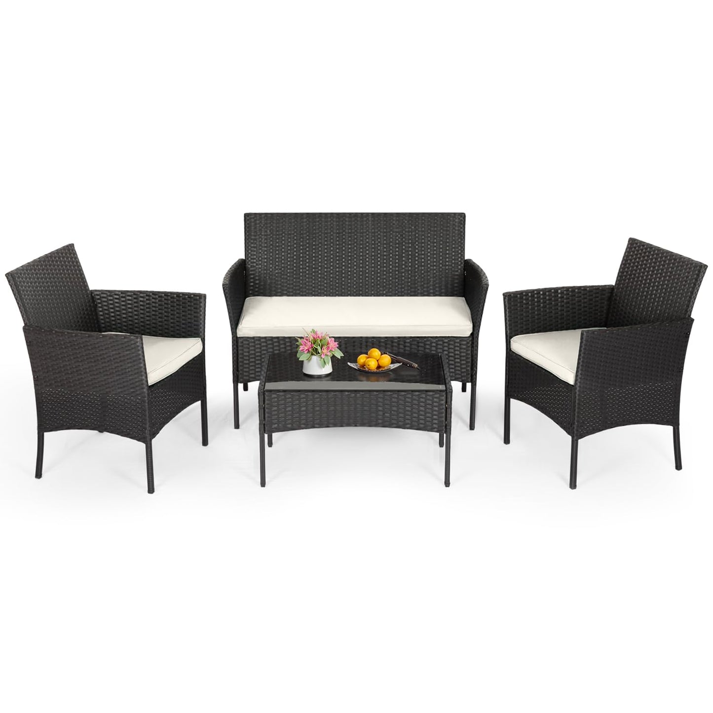 FDW 4-Piece Outdoor Wicker Patio Furniture Set – Black