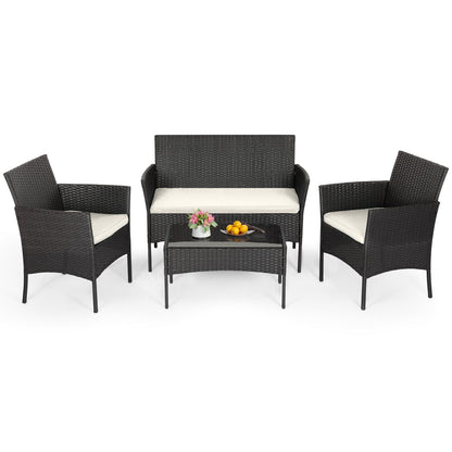 FDW 4-Piece Outdoor Wicker Patio Furniture Set – Black