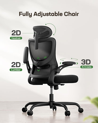 Marsail Ergonomic High Back Mesh Office Chair with 3D Armrests, Black