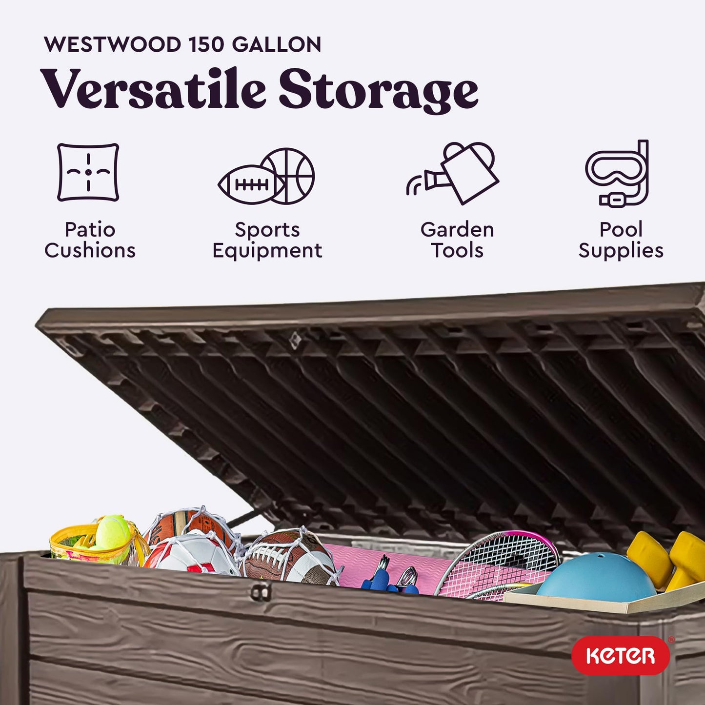 Keter Westwood 150-Gallon Outdoor Storage Box for Patio & Pool, Brown