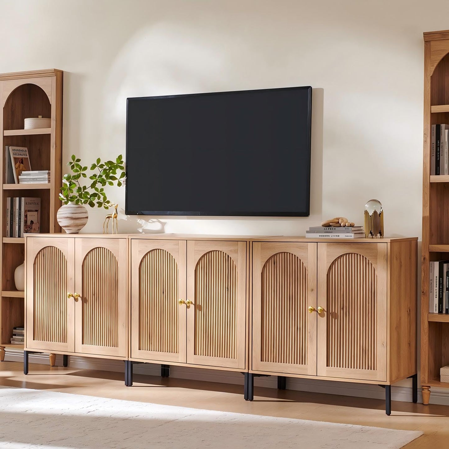 IFGET 92.63" Modern Arched Sideboard Buffet Cabinet with Storage, Natural