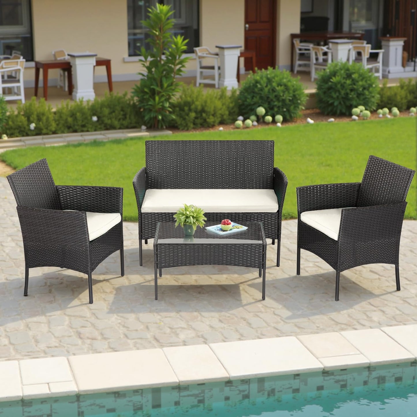 FDW 4-Piece Outdoor Wicker Patio Furniture Set – Black