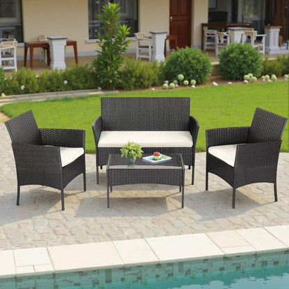 FDW 4-Piece Outdoor Wicker Patio Furniture Set – Black
