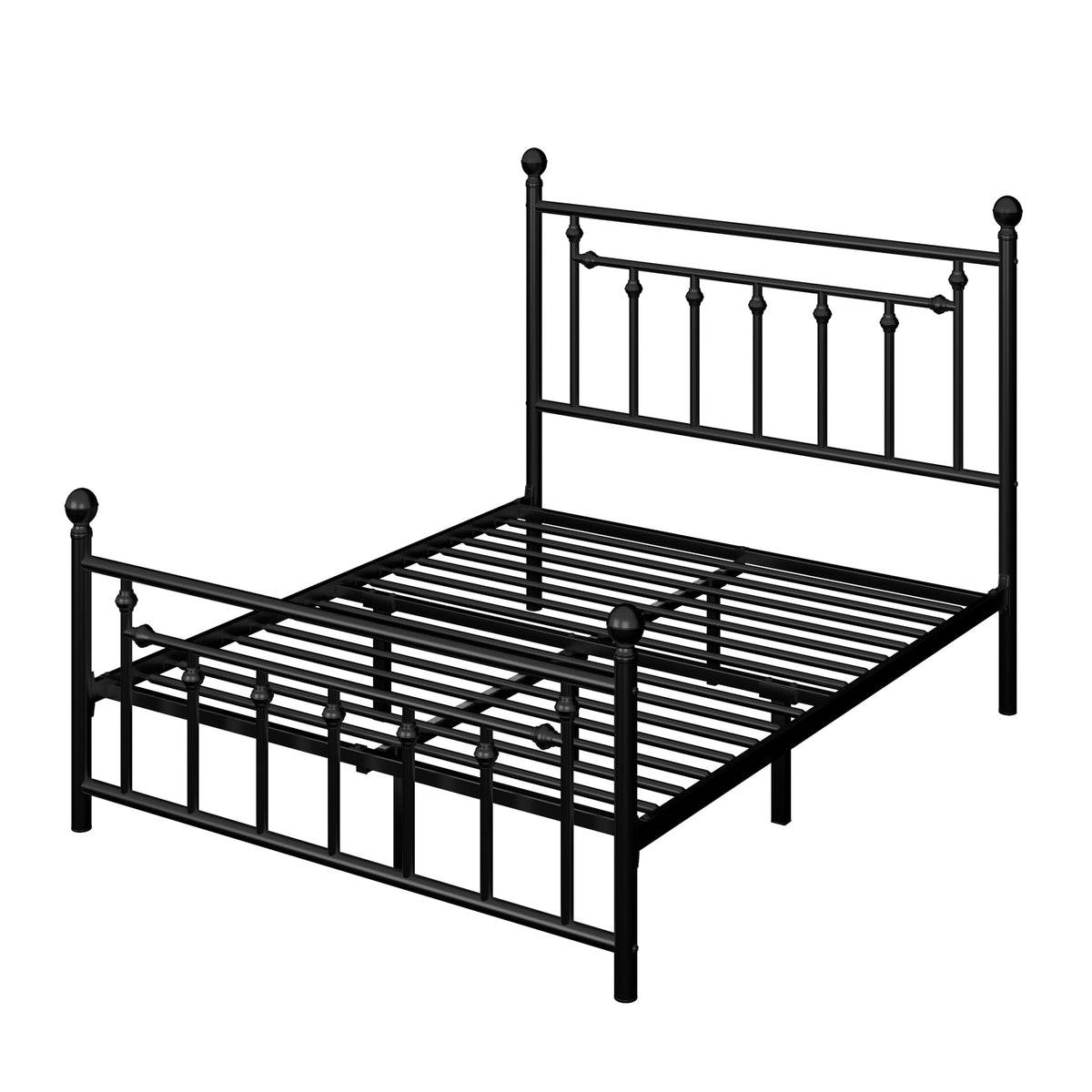 Allewie Queen Metal Platform Bed Frame | Vintage Headboard, Black