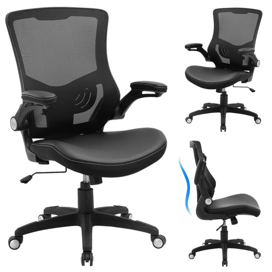 X XISHE Ergonomic Office Chair with PU Leather Seat & Mesh Back, Black
