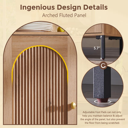 IFGET 92.63" Modern Arched Sideboard Buffet Cabinet with Storage, Natural