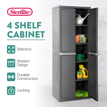 Sterilite 4-Shelf Plastic Storage Cabinet, Gray – 1 Pack
