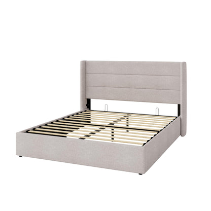 Allewie Queen Lift-Up Storage Bed Frame | Light Beige