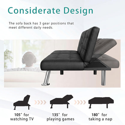 Flamaker Convertible Futon Sofa Bed – Black Faux Leather