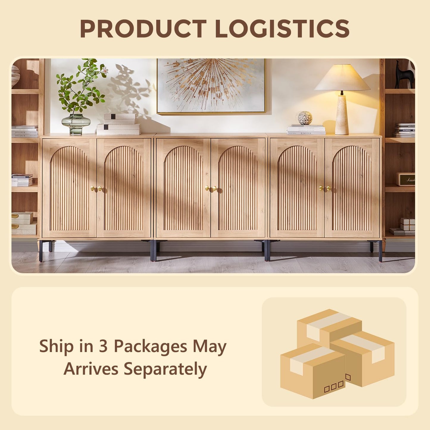 IFGET 92.63" Modern Arched Sideboard Buffet Cabinet with Storage, Natural
