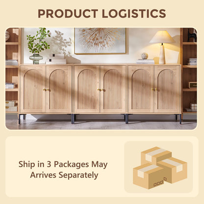 IFGET 92.63" Modern Arched Sideboard Buffet Cabinet with Storage, Natural