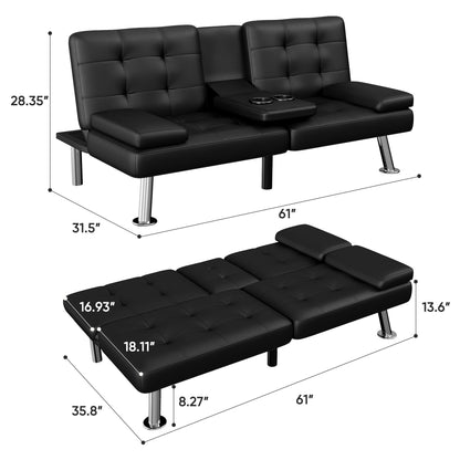 Flamaker Convertible Futon Sofa Bed – Black Faux Leather