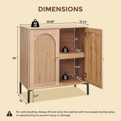 IFGET 92.63" Modern Arched Sideboard Buffet Cabinet with Storage, Natural