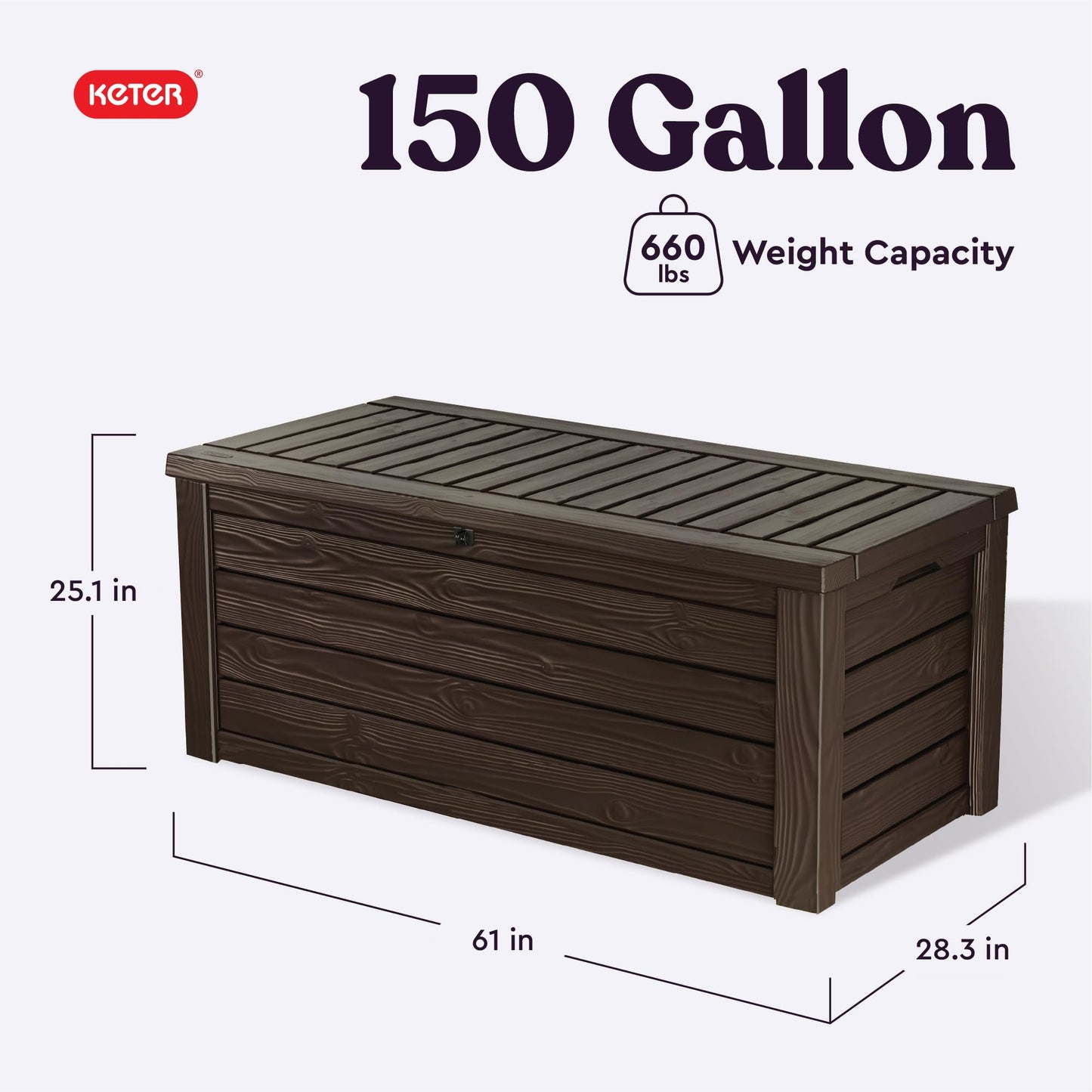 Keter Westwood 150-Gallon Outdoor Storage Box for Patio & Pool, Brown