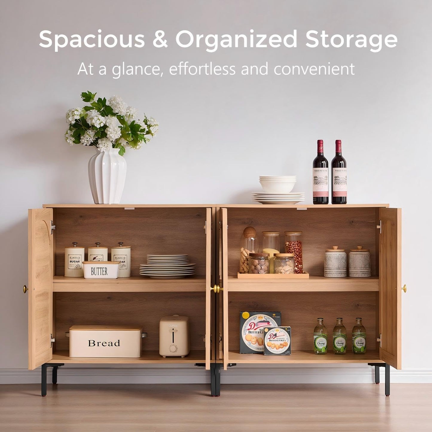 IFGET 92.63" Modern Arched Sideboard Buffet Cabinet with Storage, Natural