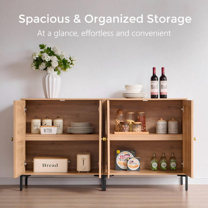IFGET 92.63" Modern Arched Sideboard Buffet Cabinet with Storage, Natural