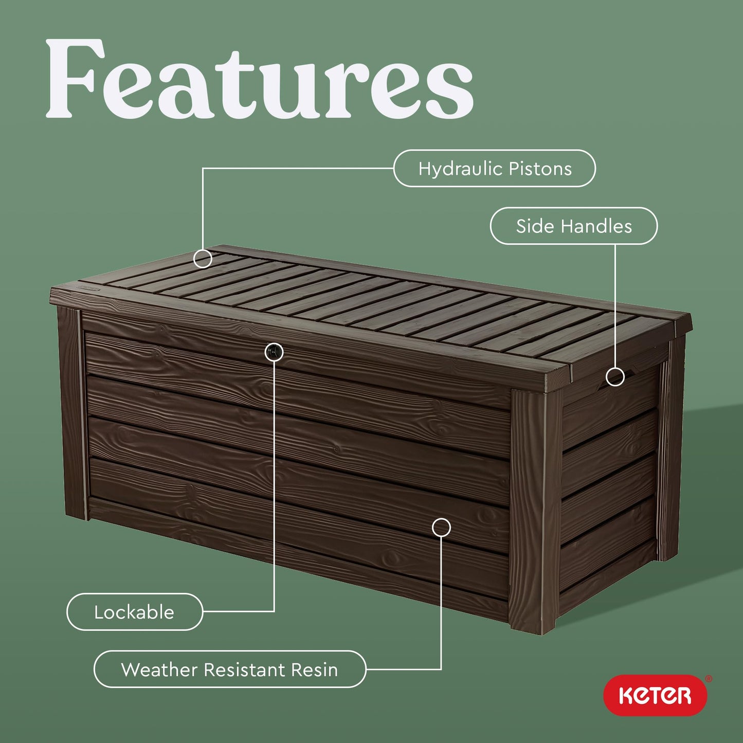 Keter Westwood 150-Gallon Outdoor Storage Box for Patio & Pool, Brown