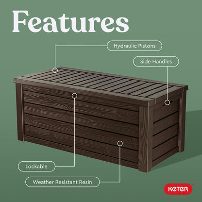 Keter Westwood 150-Gallon Outdoor Storage Box for Patio & Pool, Brown