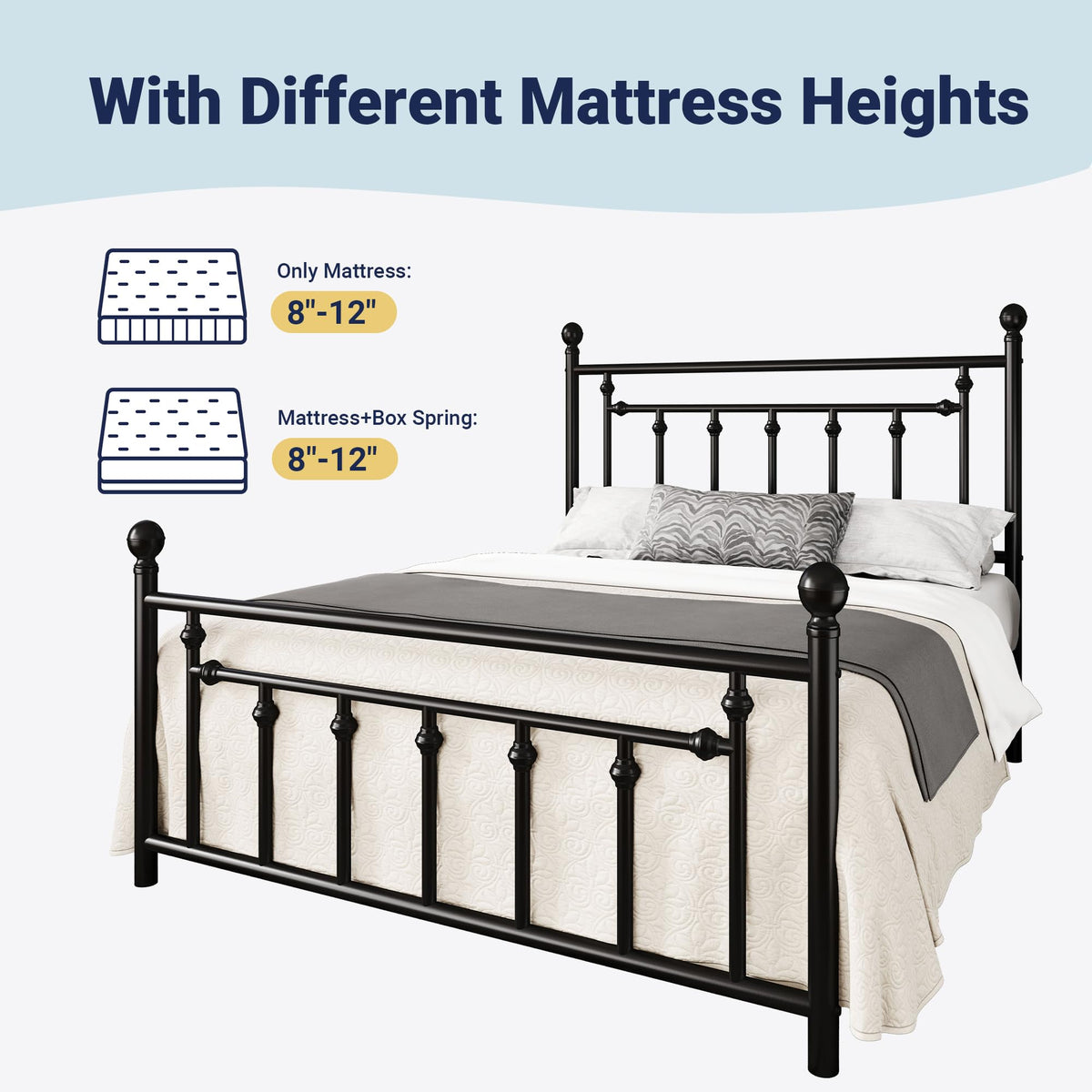 Allewie Queen Metal Platform Bed Frame | Vintage Headboard, Black