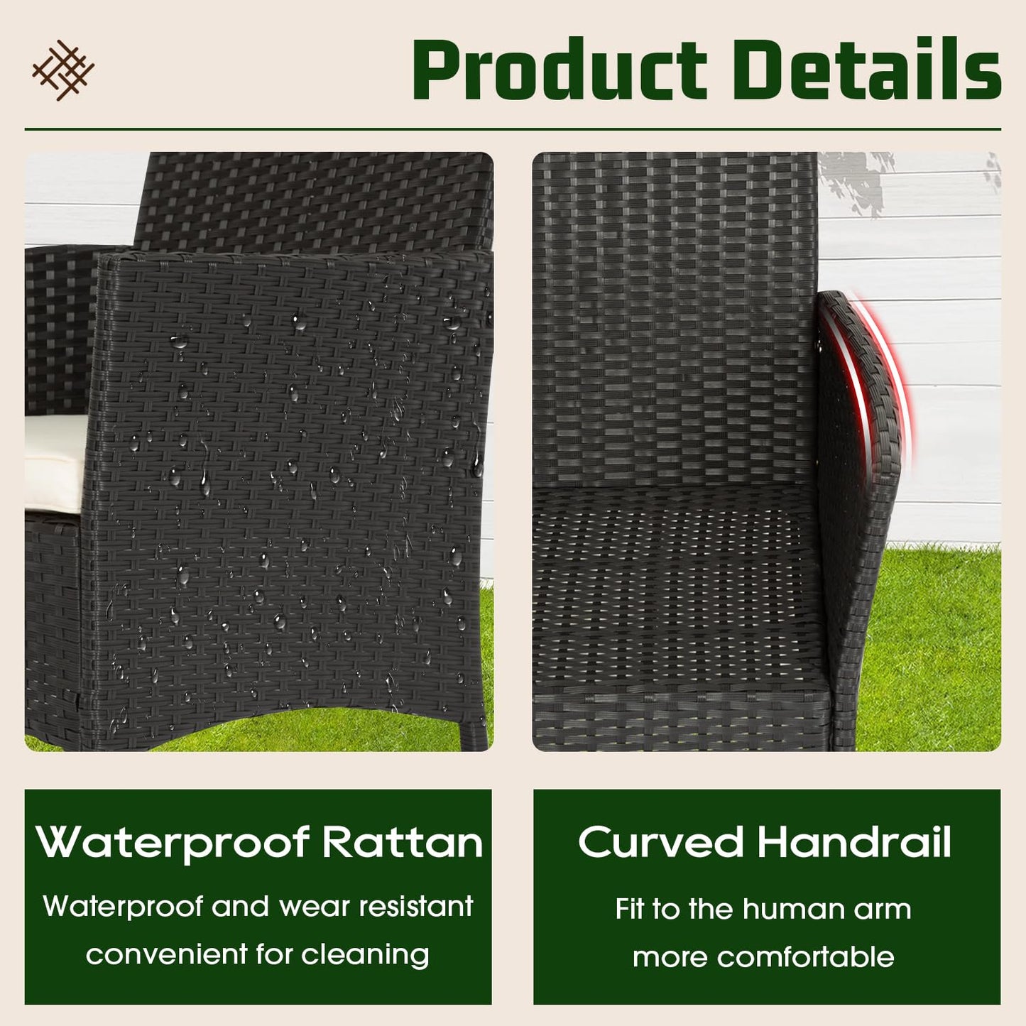 FDW 4-Piece Outdoor Wicker Patio Furniture Set – Black