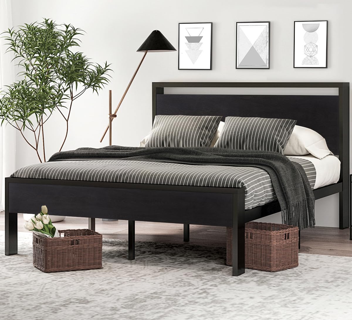 SHA CERLIN Queen Metal Platform Bed Frame with Headboard 14"