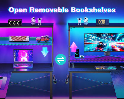 AODK Reversible L-Shaped Desk with LED Light & Power Outlet
