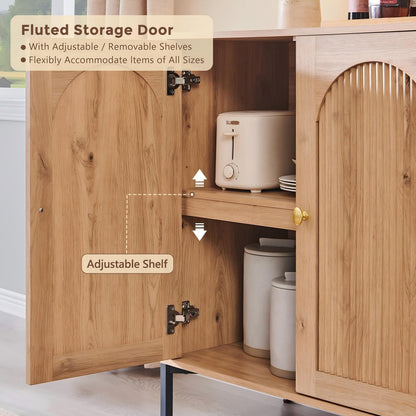 IFGET 92.63" Modern Arched Sideboard Buffet Cabinet with Storage, Natural