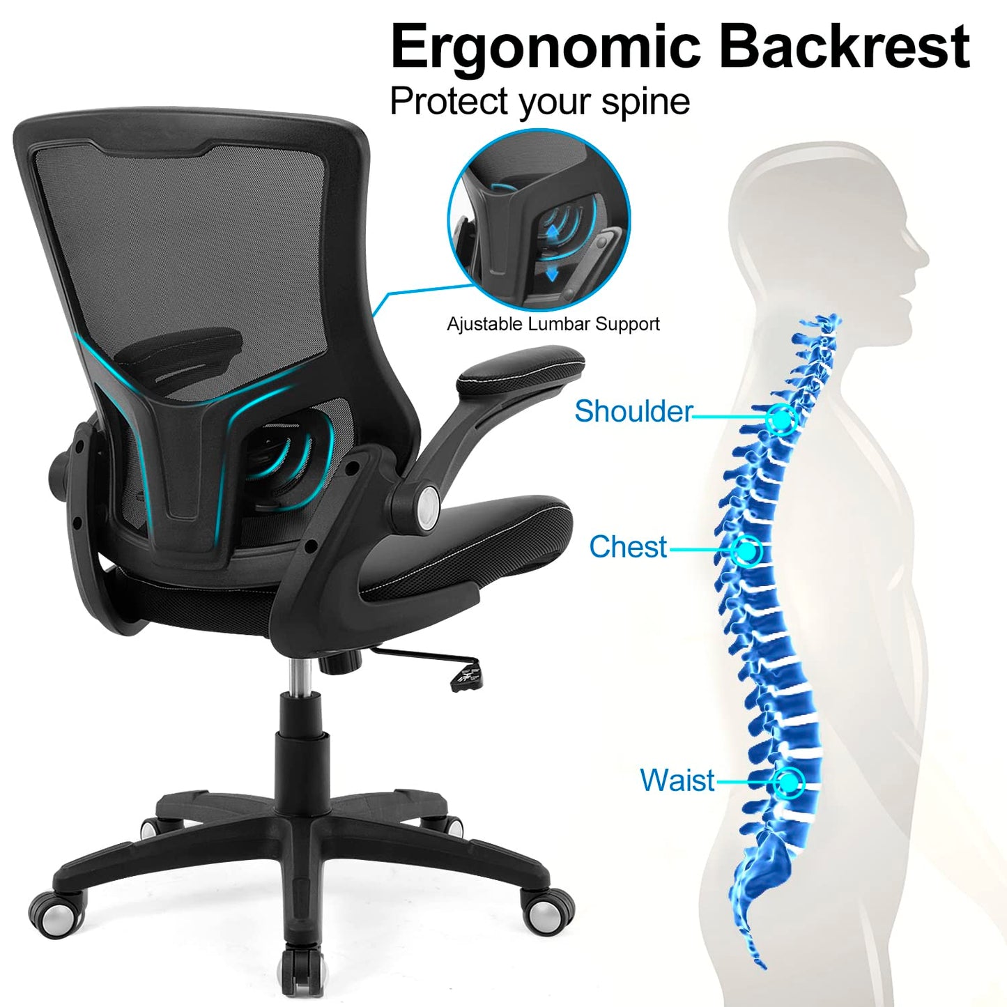 X XISHE Ergonomic Office Chair with PU Leather Seat & Mesh Back, Black