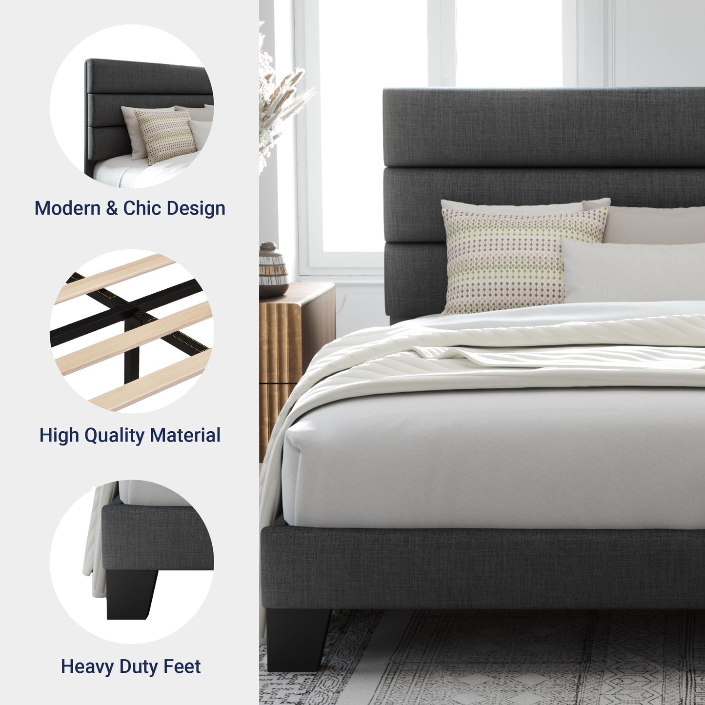 Allewie Queen Platform Bed Frame with Upholstered Headboard