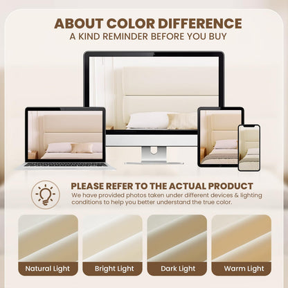 GRUSIGN Queen Upholstered Platform Bed Frame with Velvet Headboard, Beige