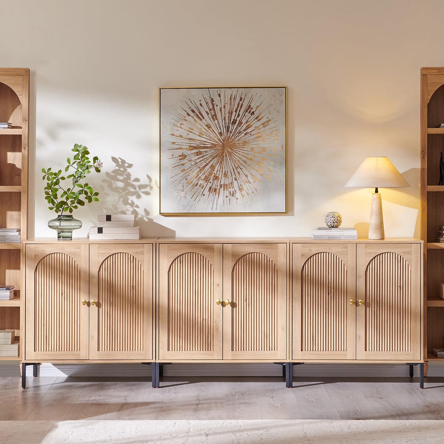 IFGET 92.63" Modern Arched Sideboard Buffet Cabinet with Storage, Natural