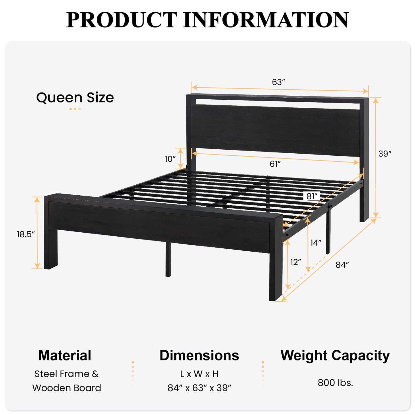 SHA CERLIN Queen Metal Platform Bed Frame with Headboard 14"