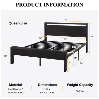 SHA CERLIN Queen Metal Platform Bed Frame with Headboard 14"