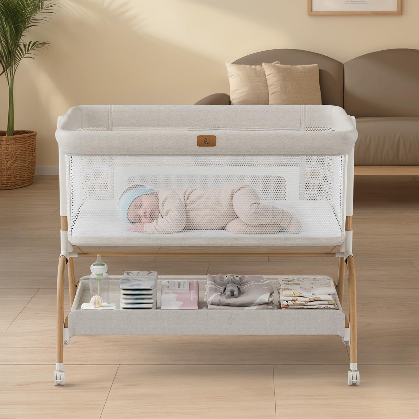 BabyBond Bedside Bassinet Crib for Newborns – Beige