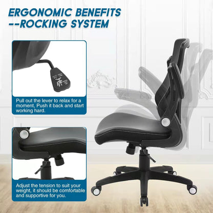 X XISHE Ergonomic Office Chair with PU Leather Seat & Mesh Back, Black
