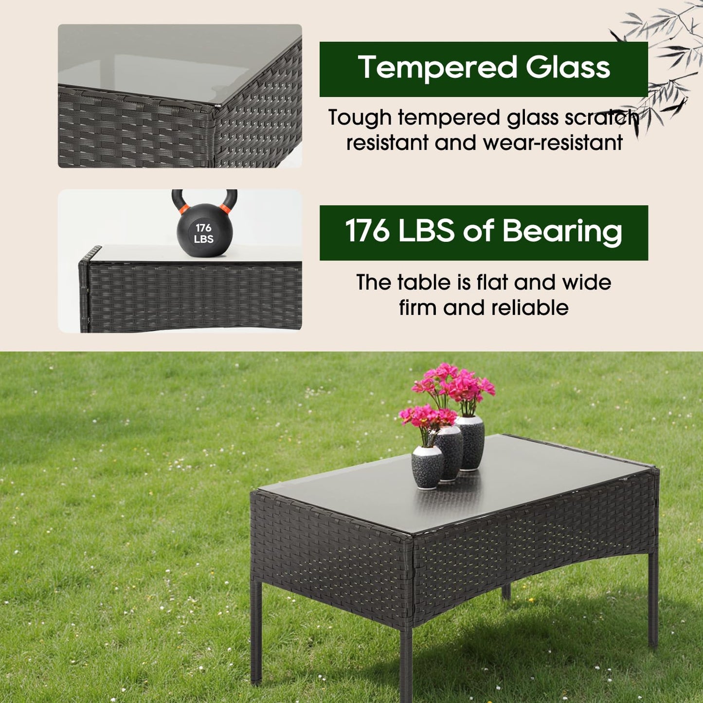 FDW 4-Piece Outdoor Wicker Patio Furniture Set – Black