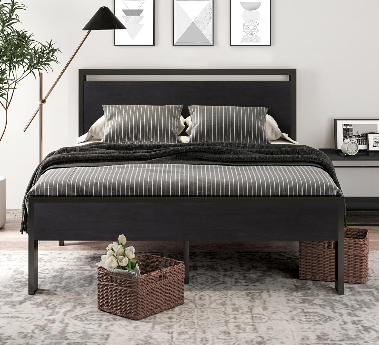 SHA CERLIN Queen Metal Platform Bed Frame with Headboard 14"
