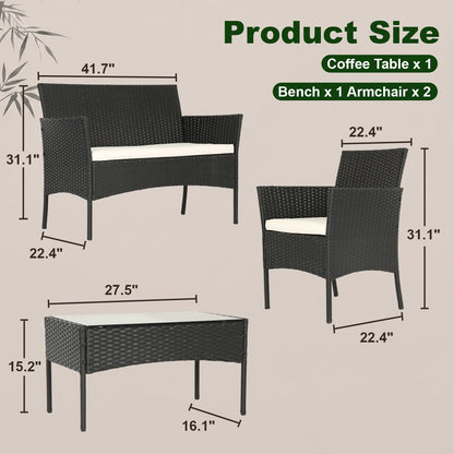 FDW 4-Piece Outdoor Wicker Patio Furniture Set – Black