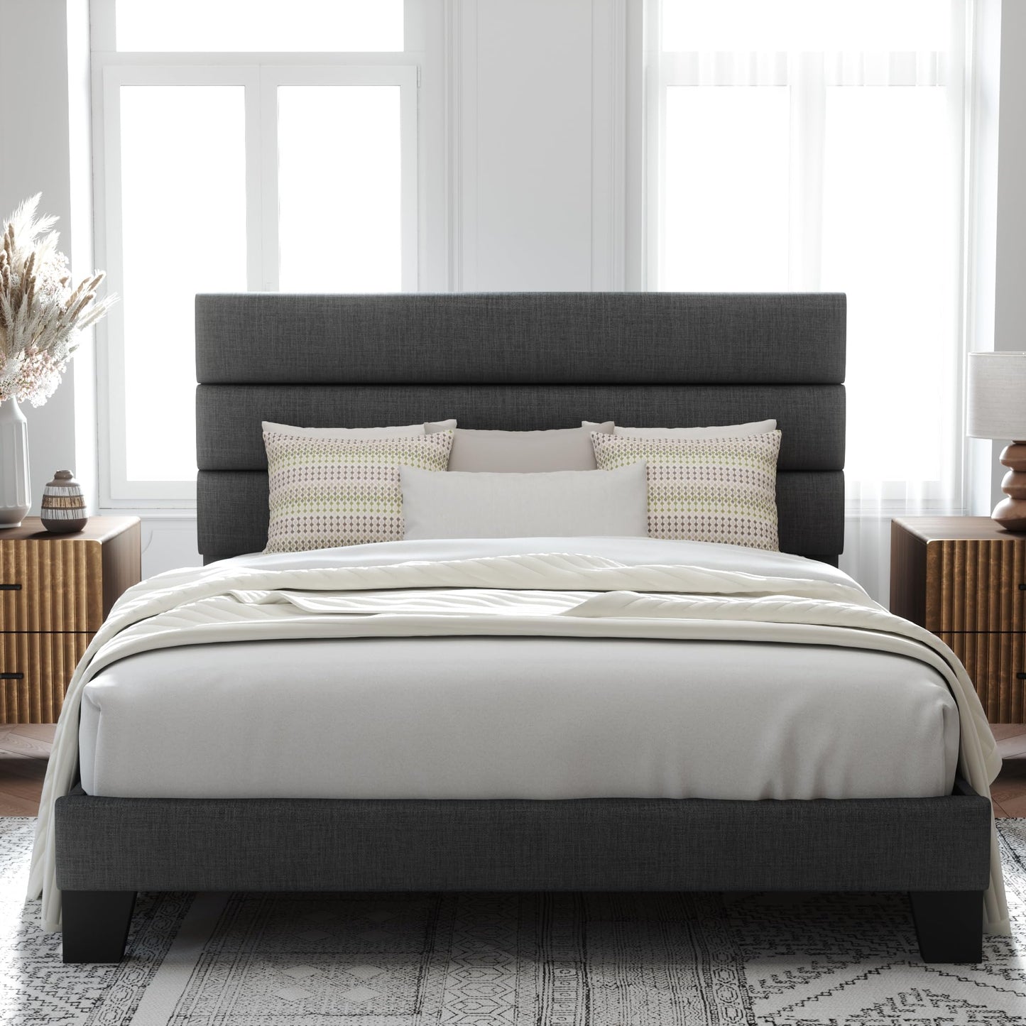 Allewie Queen Platform Bed Frame with Upholstered Headboard
