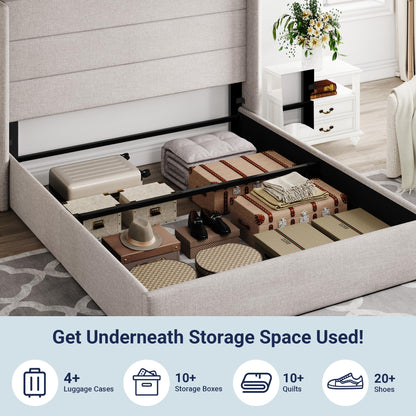Allewie Queen Lift-Up Storage Bed Frame | Light Beige