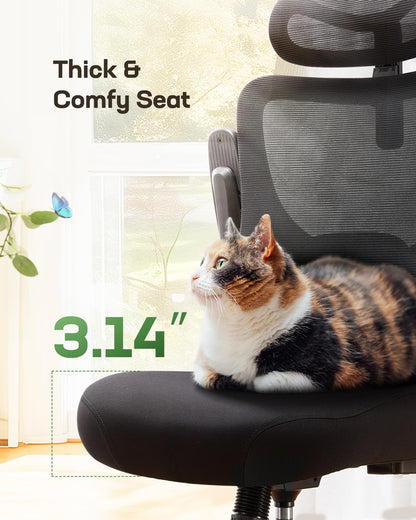 Marsail Ergonomic High Back Mesh Office Chair with 3D Armrests, Black