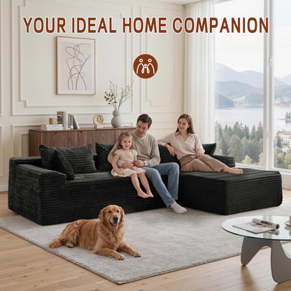 Korser 108" L-Shaped Modular Sectional Sofa with Chaise, Corduroy, Black