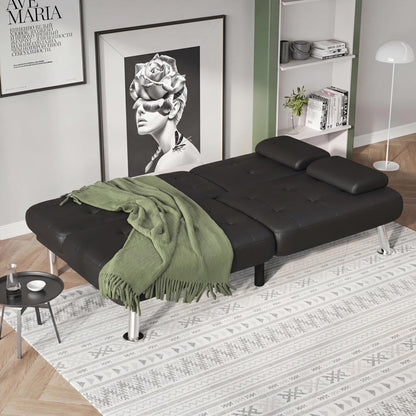 Flamaker Convertible Futon Sofa Bed – Black Faux Leather