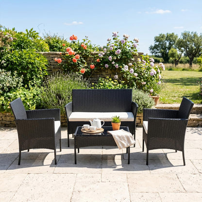FDW 4-Piece Outdoor Wicker Patio Furniture Set – Black