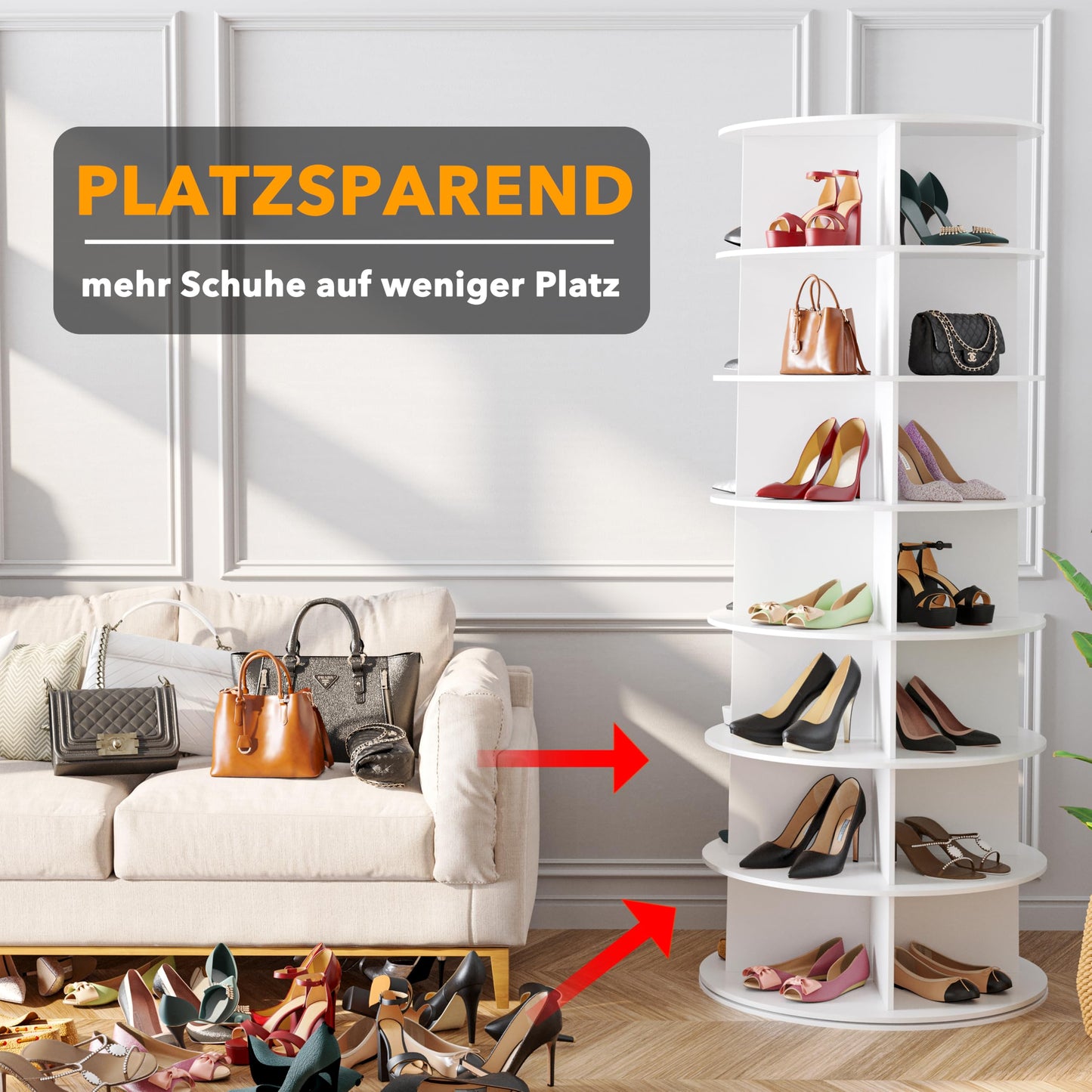 SpaceAid 7-Tier Rotating Shoe Rack Tower, 360° Lazy Susan