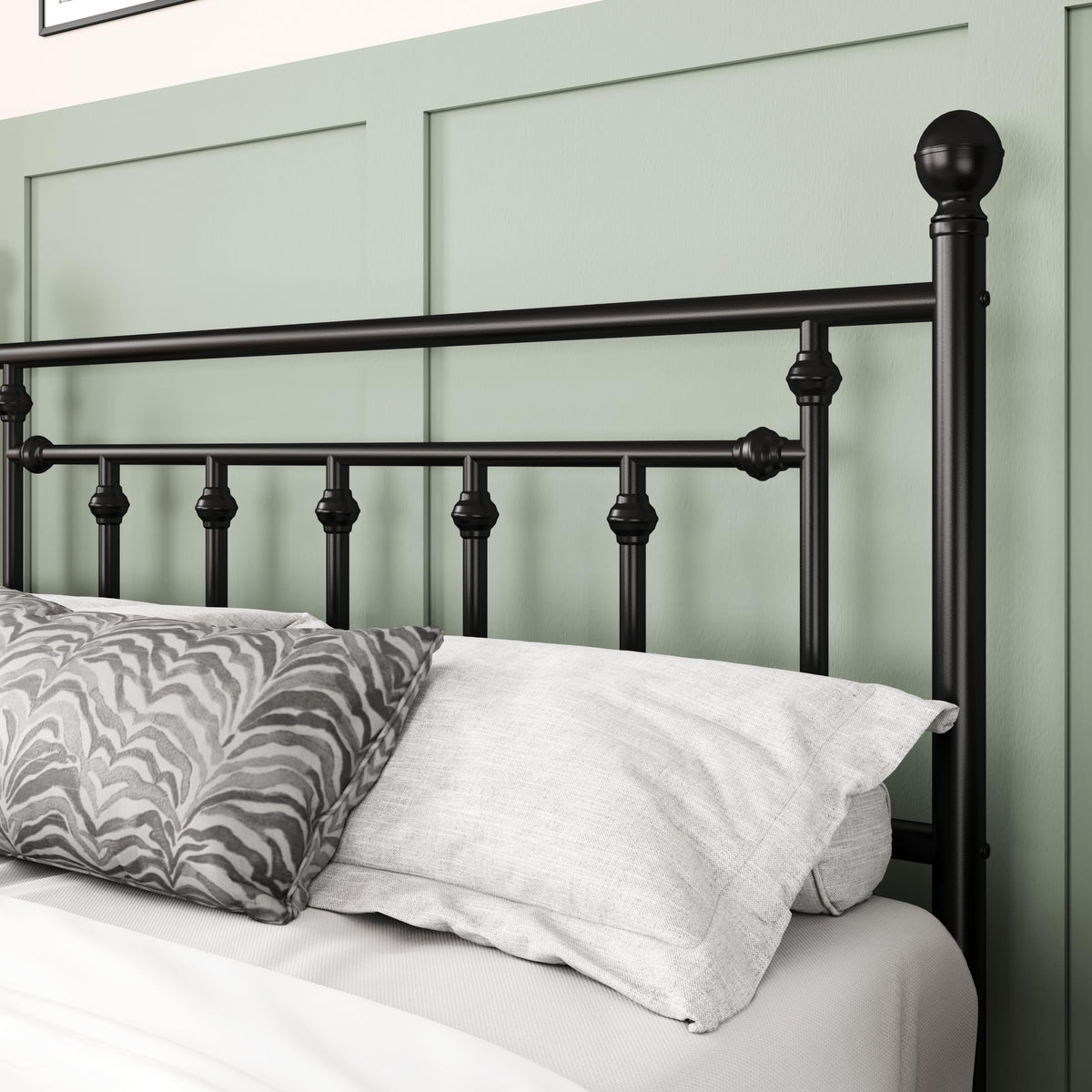 Allewie Queen Metal Platform Bed Frame | Vintage Headboard, Black