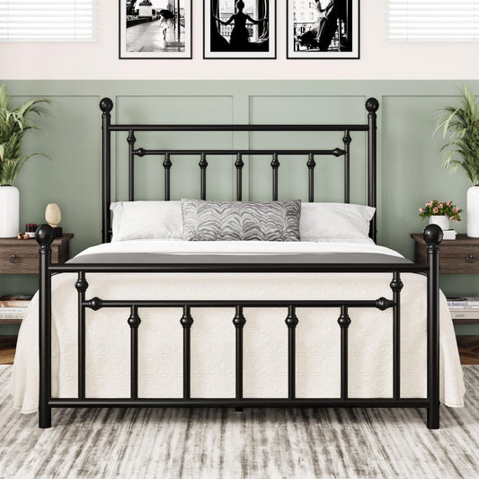Allewie Queen Metal Platform Bed Frame | Vintage Headboard, Black