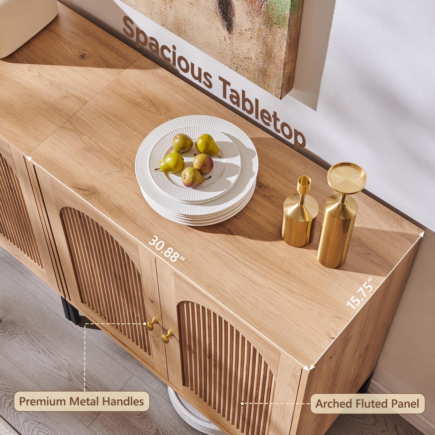 IFGET 92.63" Modern Arched Sideboard Buffet Cabinet with Storage, Natural