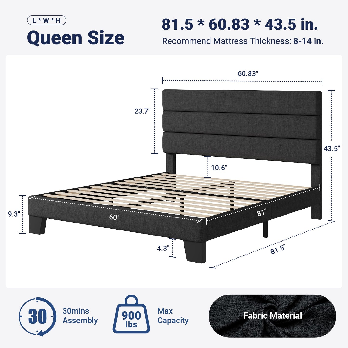 Allewie Queen Platform Bed Frame with Upholstered Headboard