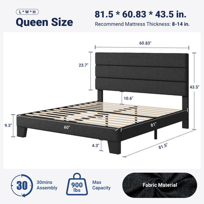 Allewie Queen Platform Bed Frame with Upholstered Headboard